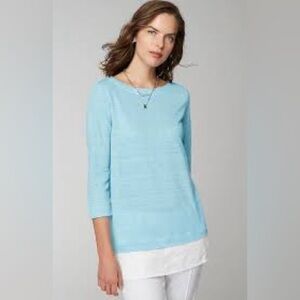 J. Jill Love Linen Blue & White Layered Look ¾ Sleeve Tunic Top Size Medium